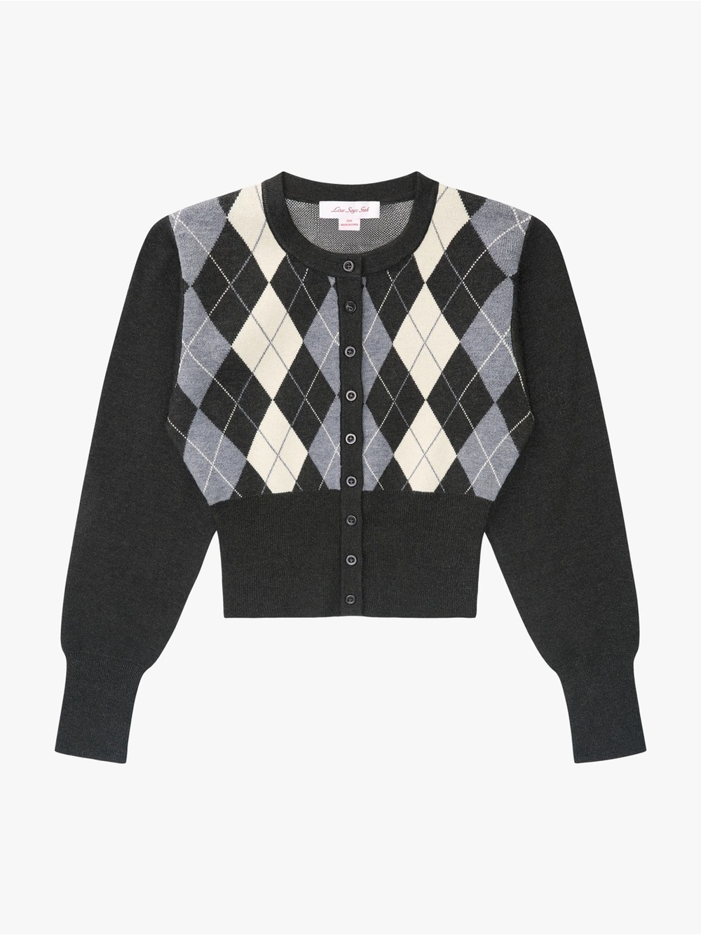 NWT Lisa Says Gah Emi Cardigan in Grey Argyle Plaid Sweater Grandpa Grandma